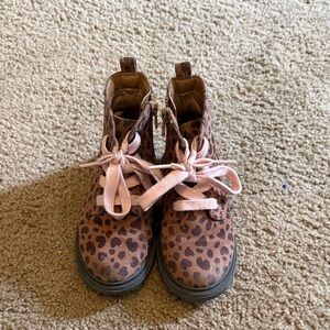 Cat & Jack Leopard Print Boots with Pink Laces